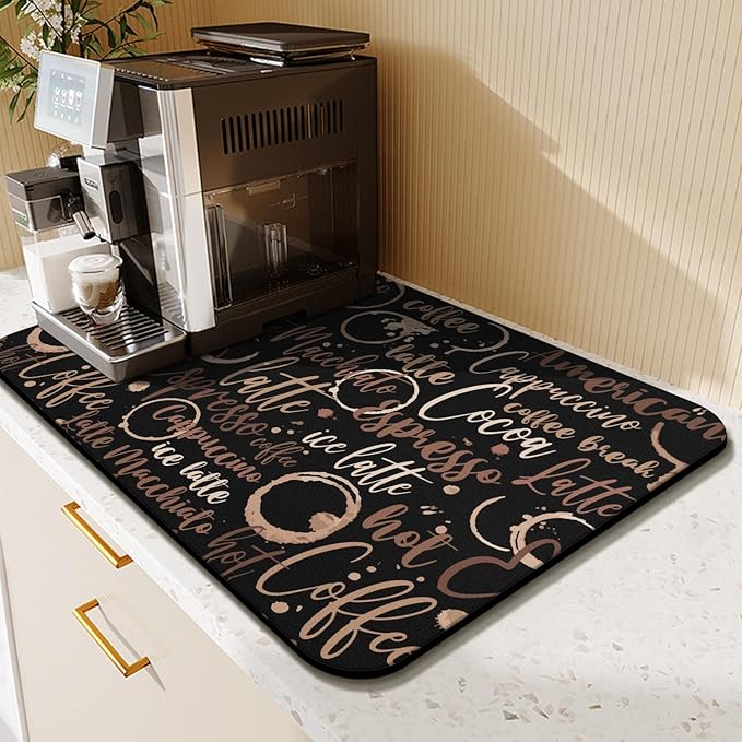 Coffee Bar Mat Accessories for Countertop Absorbent Hide Stain Rubber Backed Dish Drying Mats for Kitchen Counter Draining Pad Decor Gift(24x16in)