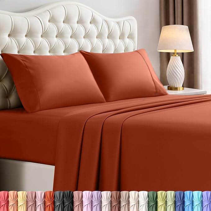Utopia Bedding California King Size Sheet Set – 4 Piece Bed Sheets, Soft and Breathable Microfiber, Includes 1 Fitted Sheet, 1 Flat Sheet and 2 Pillowcases – OekoTex (Orange)