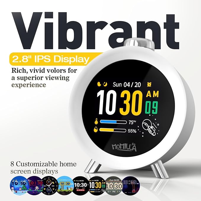 MOMILLA Alarm Clocks for Bedrooms, 2.8" Color Display, 7-Day Programmable 4 Alarms, Loud Alarm Clock for Heavy Sleepers Adults/Kids/Teen, Digital White Noise Sound Machine, Easy to Set, Hourly Chime