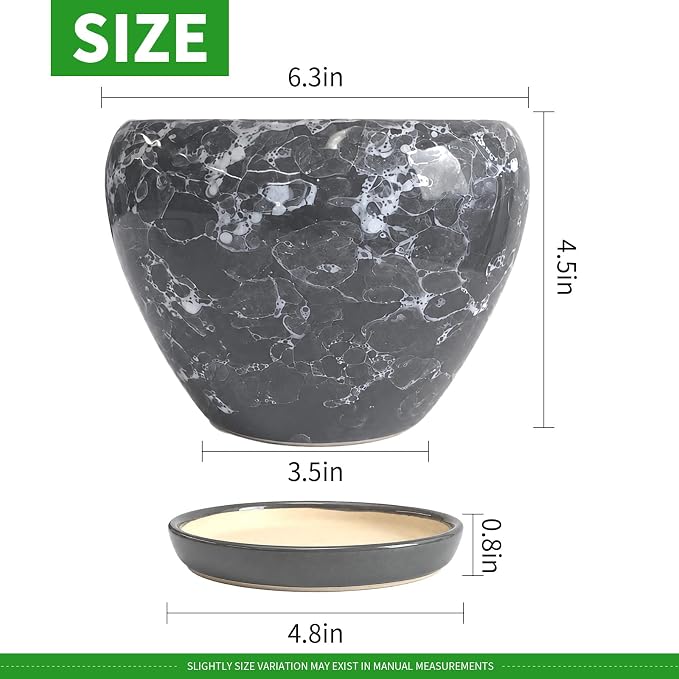 Deep Dream 6 Inch Plant Pots- Ceramic Planter Pot with Drainage Hole and Saucer, Round Flower Pot for Indoor Outdoor Succulent, Snake Plants and Cactus, Gemstone Gray