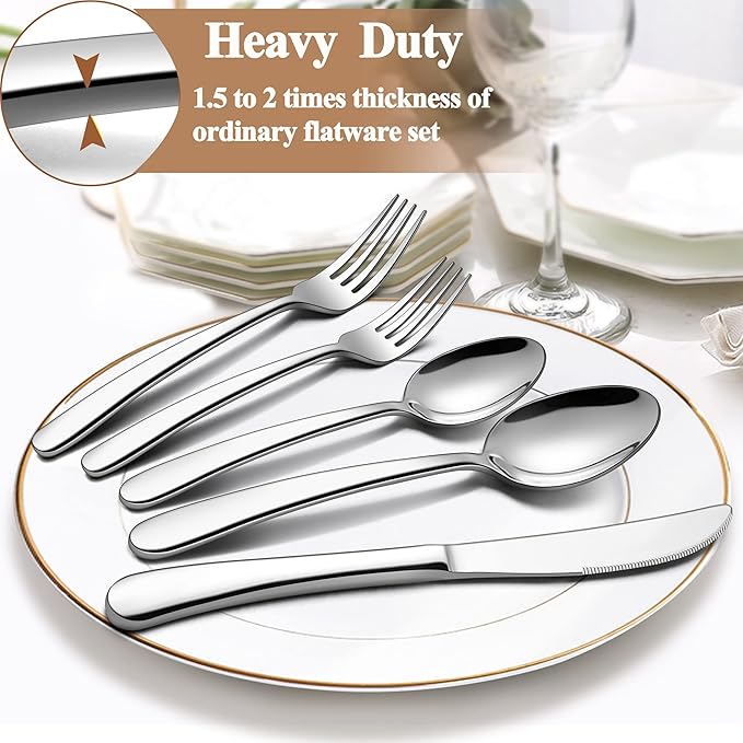 LIANYU 40-Piece Heavy Duty Silverware Set, Stainless Steel Flatware Cutlery Set for 8, Heavy Weight Eating Utensils for Home Restaurant Wedding, Dishwasher Safe, Mirror Polished
