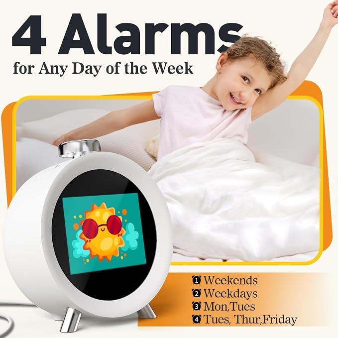 MOMILLA Alarm Clocks for Bedrooms, 2.8" Color Display, 7-Day Programmable 4 Alarms, Loud Alarm Clock for Heavy Sleepers Adults/Kids/Teen, Digital White Noise Sound Machine, Easy to Set, Hourly Chime