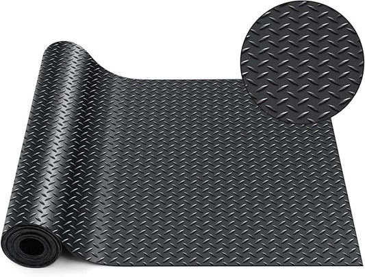 Breling 16 in x 10 ft Rubber Diamond Plate Rolls Garage Floor Mat for Under Car, Heavy Duty Flooring Rug for Trailers Garage, PVC Water/Stain Outside Resistant Parking Rv Tool