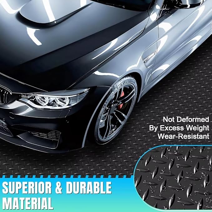 Heavy Duty Diamond-Plate Rubber Flooring Roll 4x8 FT, Multi-Purpose Waterproof Anti-Slip Floor Mat, Easy to Clean Under Equipment, Mats for Garage, Gym, Stable, Basement, Kennel