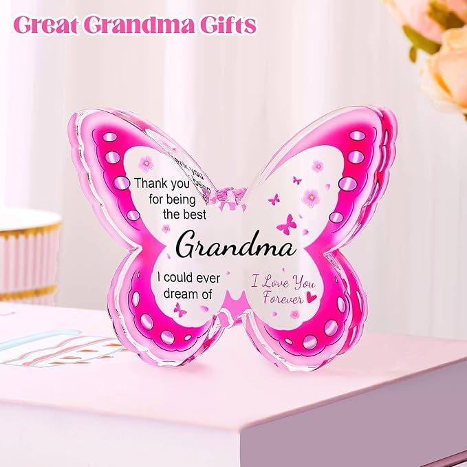 Mothers Day Gifts for Grandma, Grandma Mothers Day Gift - Acrylic Butterfly Plaque, Birthday Mother's Day Present for Grandmother from Grandkids, Best Gift Ideas for Grandma