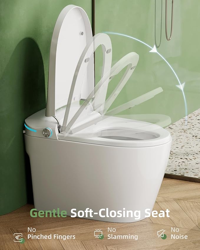 Smart Toilet with Bidet Built In, One Piece Toilet with Auto Open & Close Lid and Dual Flush, Heated Seat, Remote Control, Modern Electric Toilet with Water Tank, Foam Shield, Warm Dryer, 1.28GPF