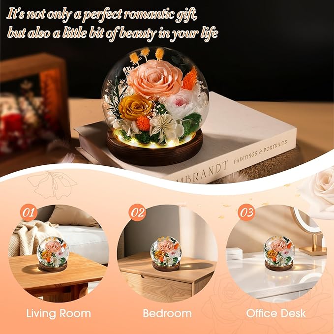 FIACO Mother‘s Day Mothers Gifts for Mom Birthday Gifts for Women Preserved Flowers in Glass Dome Long-Lasting Eternal Fresh Roses for Her Grandma Wife Daughter Forever Flowers for Delivery Prime