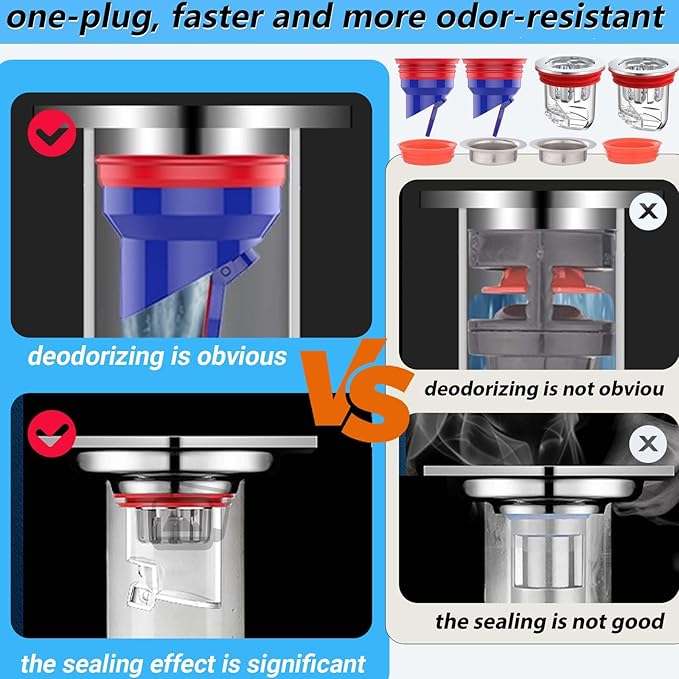 4PCS Shower Drain Core Plug and Backflow Preventer, 2pcs for 1.25 to 2.16 Inch Odor Proof Floor Drain Shower Drain Stopper, 2 for 1.37 to 2 Inch Water Stopper for Shower with Backflow Cover