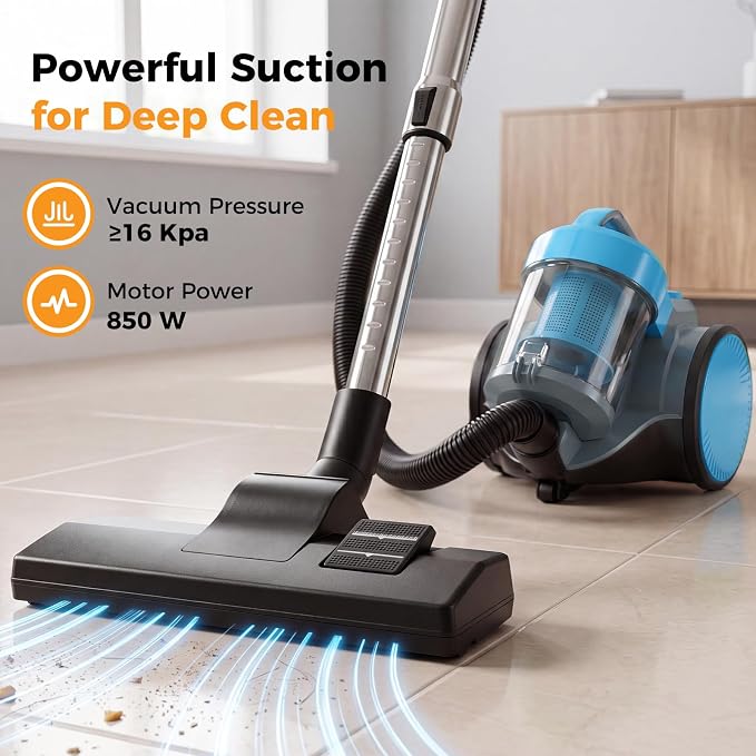 NEWBULIG Canister Vacuum Cleaners for Home, Strong Suction Bagless Vacuum Cleaner, 850W 16Kpa for Hard Floor and Carpet, Retractable Cord,1.8L Large Dust Cup