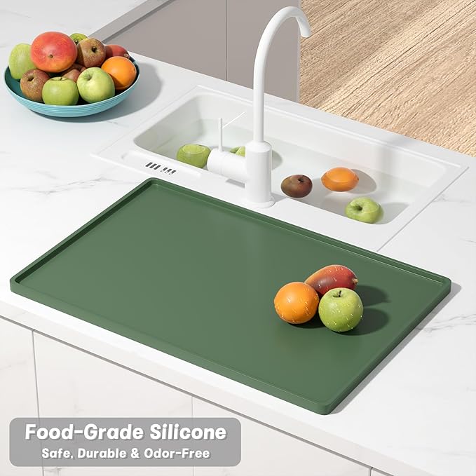 Rnivvi Silicone Coffee Mat, 12" x 19" Waterproof Raised Edge Coffee Bar Mats for Espresso Machine Station Accessories, Heat Resistant Dish Drying Pad for Kitchen Counter, Rubber Bar Decor Pad, Green