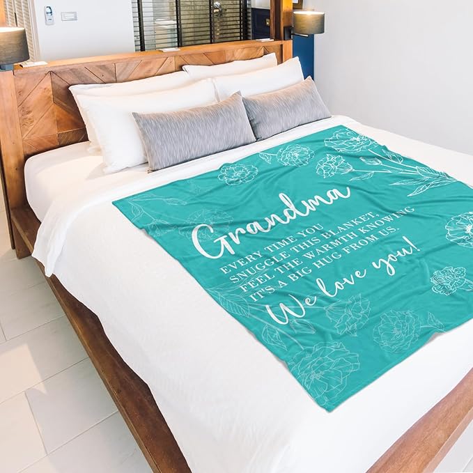 Mothers Day Grandma Gifts, Birthday Gifts for Grandma from Grandkids, to My Grandmother Soft Throw Blanket 50" x 60", Teal