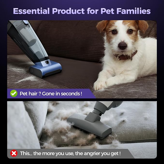 Pet Hair Handheld Vacuum Cordless: 20000PA Rechargeable Car Vacuum Cleaner | High Power Vacuum with Motorized Brush and LED Light, Hand Vacuum Cleaner with Reusable Filter for Car, Home, Office & Pet