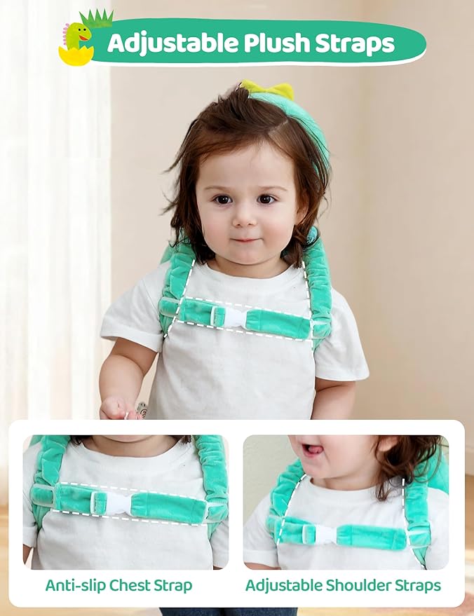 JunNeng Toddler Baby Head Protector Backpack for Toddler Walker with Knee Pads&Anti-Slip Socks, Dinosaur Green