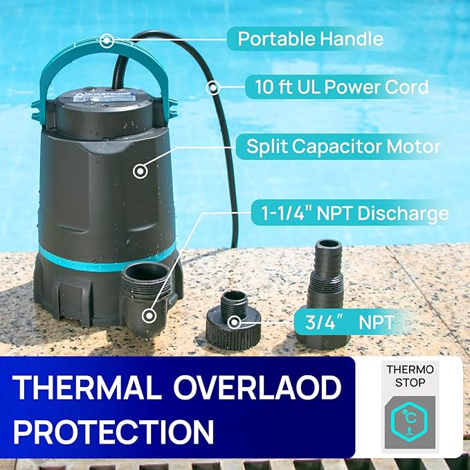 Aquastrong 1HP Submersible Sump Pump 4500 GPH 30ft Lift