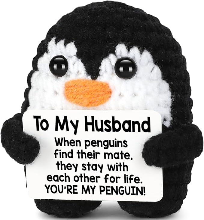 Gifts for Husband from Wife Birthday Fathers Day, To My Husband Handmade Crochet Mini Penguin Wedding Anniversary Birthday Gifts for Men Him Husband, Romantic I Love You Gift for Him Cute Decor