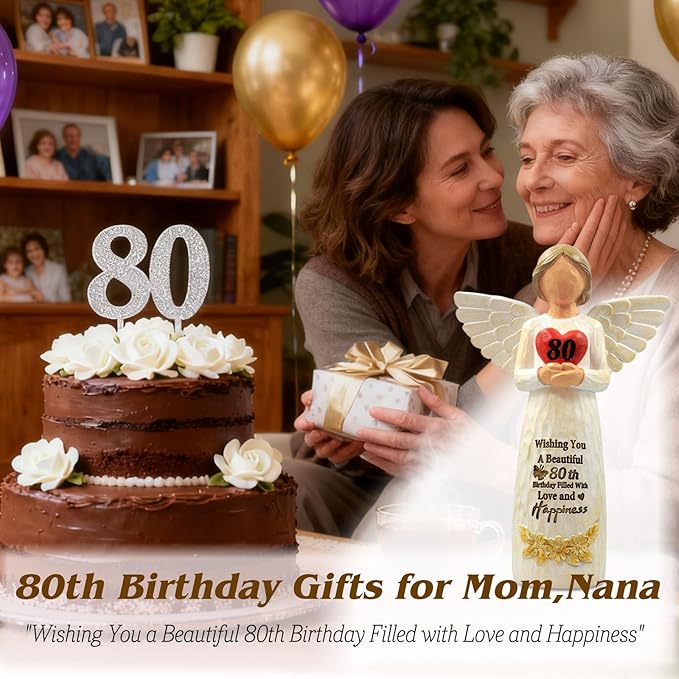 80th Birthday Gifts for Women - Best Happy Birthday Gift for 80 Year Old Woman Moms Grandmothers Friends Unique 80th Angel Figurine Decorations