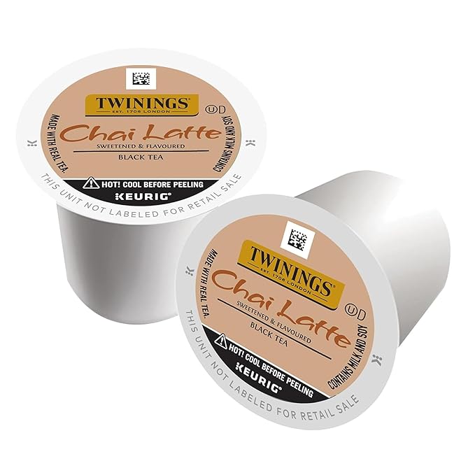 Twinings Chai Latte Black Tea K-Cup Pods for Keurig, 22 Count (Pack of 1), Creamy, Slightly Sweet, Less Sugar, Caffeinated, Enjoy Hot or Iced