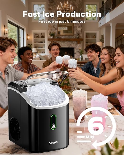 Silonn Nugget Ice Maker Countertop, Pellet Ice Machine with Self-Cleaning Function, Sonic Ice Maker Produces 36lbs of Chewable Ice in 24 Hours, Ideal for Home Kitchen and Office (Black)