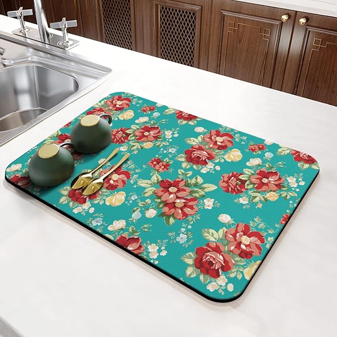 Coffee Bar Mat Accessories for Countertop Absorbent Hide Stain Rubber Backed Dish Drying Mats for Kitchen Counter Draining Pad Decor Gift(24x16in)