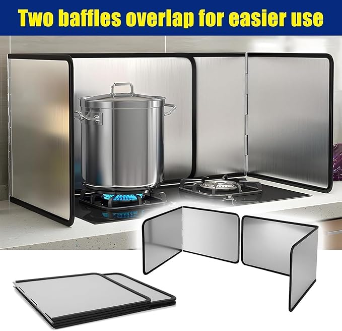 Multi-Sided Stove Splatter Guard for Cooking Kitchen Anti Shield Portable Folding Cooker Side Fat Oil Splash，Foldable Stainless Steel Splatter Guard - 2-Sided Oil Splash Screen for Frying Pa