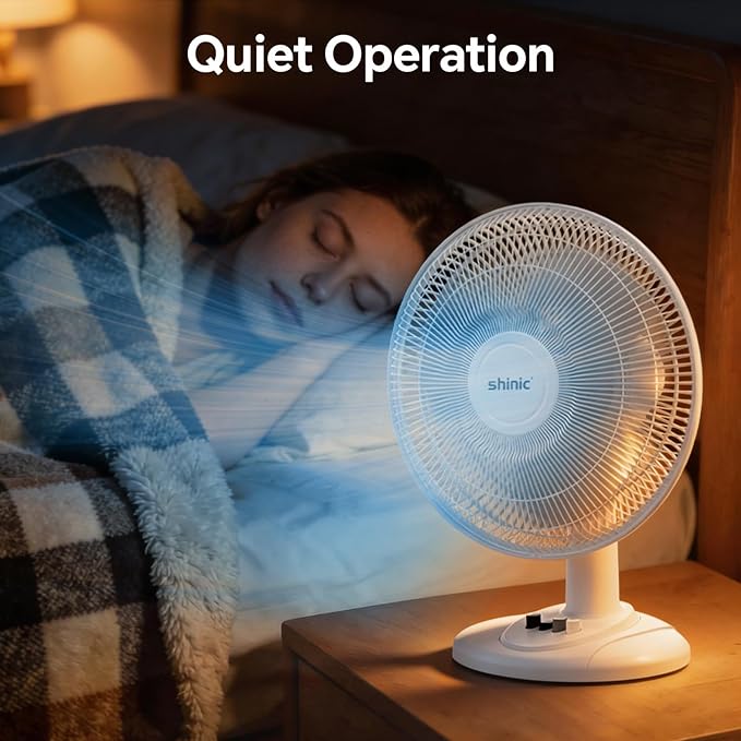 shinic 12-Inch Oscillating Table Fan, 3-Speed Quiet Desk Fan with Adjustable Tilt & Safety Grill, ETL Listed Portable Tabletop Fan for Bedroom, Home Office, Kitchen, Dorm