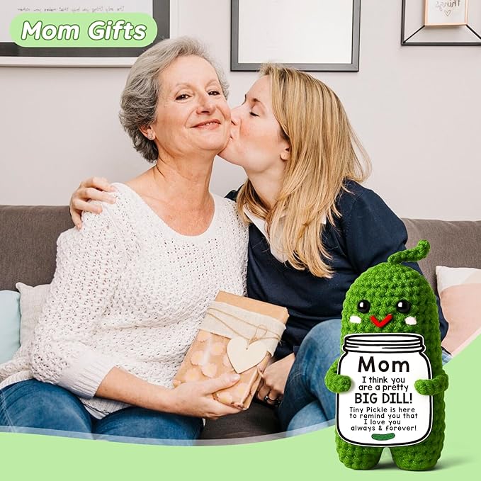 MAMAGIFTREE Mothers Day Birthday Gifts for Mom from Daughter Son, Handmade Crochet Pickle Plush “Big Dill” Gift for Mother in Law or Stepmom Mothers Day Keepsake, I Love You Mama Small Cute Decor