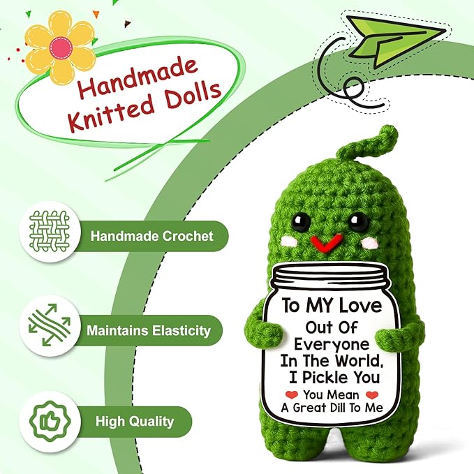 MAMAGIFTREE Gifts for Him Her Boyfriend Girlfriend, Handmade Crochet Pickle to My Love Anniversary Birthday Gifts for Women Men, I Love You Wedding Romantic Gift for Wife Husband Couples