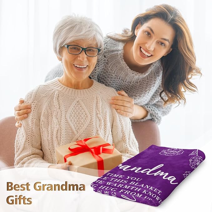 Mothers Day Grandma Gifts, Birthday Gifts for Grandma from Grandkids, to My Grandmother Soft Throw Blanket 60" x 80", Purple