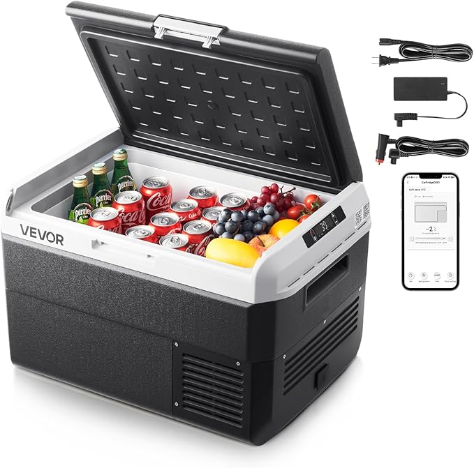 VEVOR 12 Volt Car Refrigerator, 52.8QT/50L Car Fridge, Portable Electric Cooler with -4℉~68℉ Adjustable Temperature, 12/24V DC and 100-240V AC Compressor Freezer for Outdoor, Camping, Travel, RV