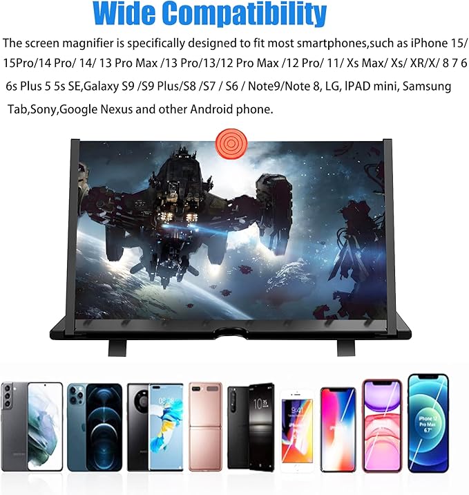 20" Screen Magnifier for Cell Phone,3D Magnifying Projector Screen Enlarger Expander for Movies, Videos, and Gaming,Foldable Phone Stand with Screen Amplifier, Compatible with All Smartphones