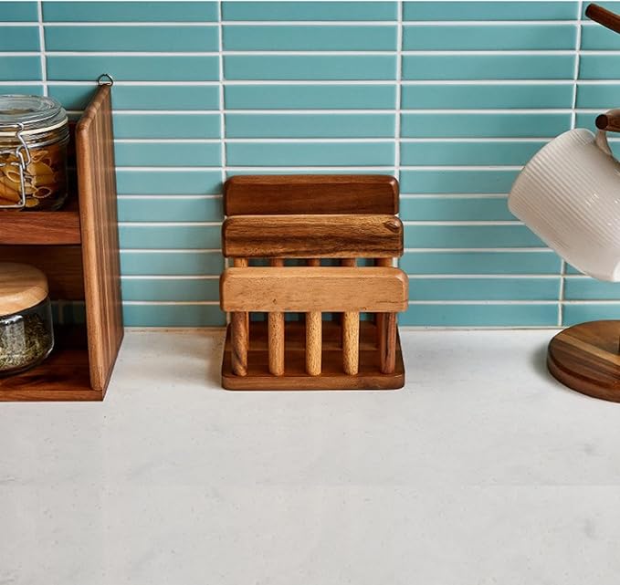 Acacia Wood Cutting Board Holder, Dual Slot Solid Wood Kitchen Organizer and Storage Stand
