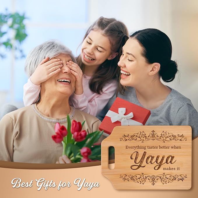 AceThrills Yaya Gifts, Yaya Mothers Day Gift for Yaya's Birthday - Engraved Bamboo Cutting Board 12.3"L × 8.7"W × 0.4"Th