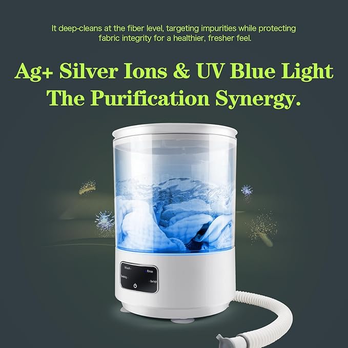 Portable Mini Washing Machine | Compact Deep Cleans Underwear, Baby Clothes, Small Laundry | Type-C, Spin-Dry & UV /4000 mAh Battery (WHTIE-4L)