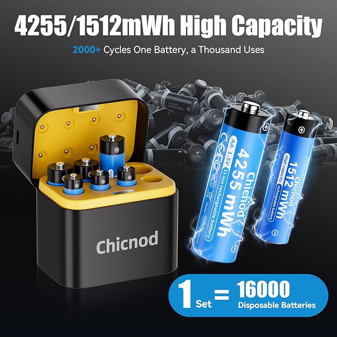 Rechargeable AA Lithium Batteries with Fast USB-C Charger, 8-Pack 4255 mWh 1.5V Constant Voltage for Blink Outdoor Camera, Xbox Controller, Flashlights – 2000+ Cycles (4AA & 4AAA)