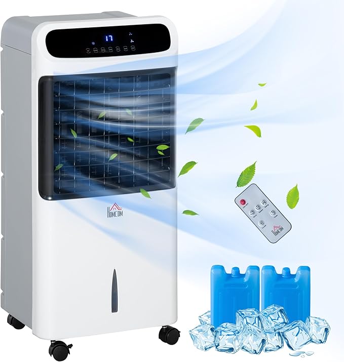 32" Evaporative Air Cooler, 3-in-1 Portable Cooling Fan with Humidifier, Ice Packs, Remote, 12H Timer, Oscillation & 3.2 Gal Tank, White