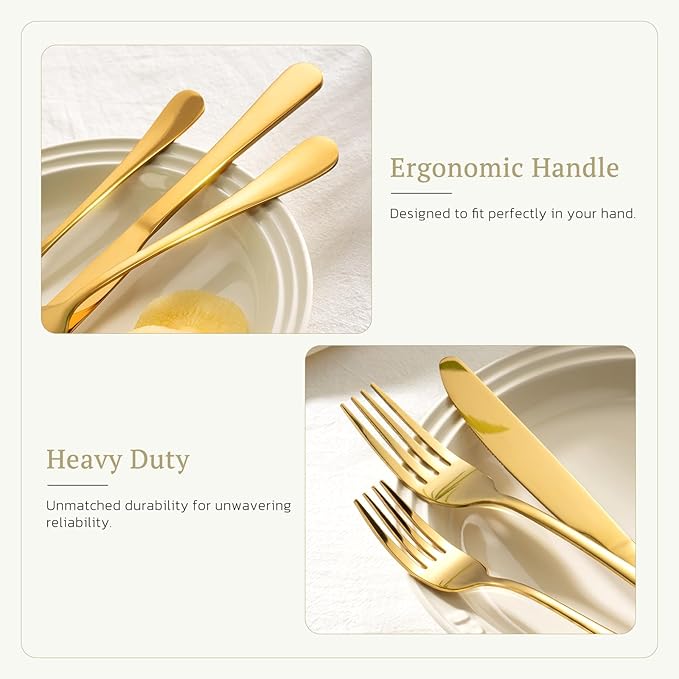 Astercook 24-Piece Silverware Set with Steak Knives Gold Flatware Set for 4 Food-Grade Stainless Steel Cutlery Set Mirror Polished Utensils Set Include Spoons and Forks for Home Gifts for Women