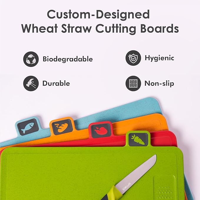 Self Drying Smart Cutting Board Knife Set │ Ultra High Heat Advanced Auto Cleaning │ Color Coded Chopping Board Organizer & Stainless Steel Knives Set Holder (Premium) (Premium)