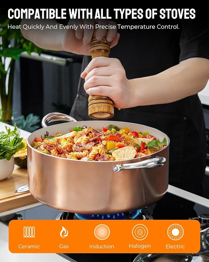 BEZIA 12 QT Large Nonstick Stock Pot with Lid, Induction Ready Cooking Pot | Soup Pot with PFOA Free Granite Coating, Works on All Stoves, Dishwasher Safe, Perfect for Holiday Hosting & Large Batches