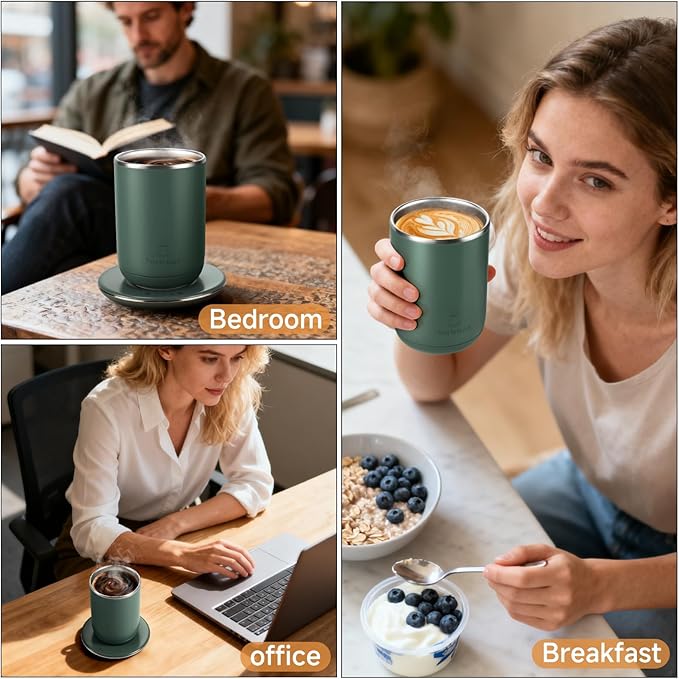 YesWhat Self Stirring Mug, Self Heating Coffee Mug with Smart Temperature Control 10oz, Electric Warming Cup, Detachable Base, Auto Shut Off, for Mom, Wife, Grandma