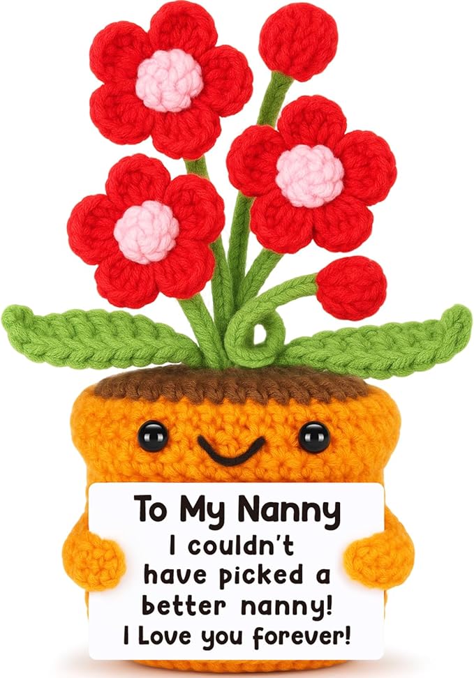 Nanny Gifts Mothers Day Birthday Gift for Nannys, Birthday Mothers Day Grammy Gifts for Nanny from Granddaughter Grandson Grandchildren Grandkids Handmade Crochet Flower I Love You Home Decoration
