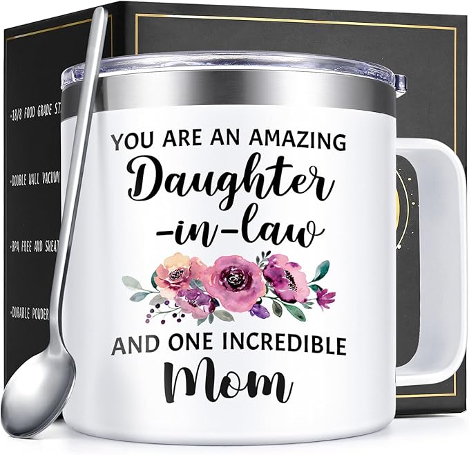 Lifecapido Daughter in Law Gifts from Mother in Law, 14oz Insulated Coffee Mug, Birthday Christmas Mothers Day Gifts for Daughter in Law, Cream