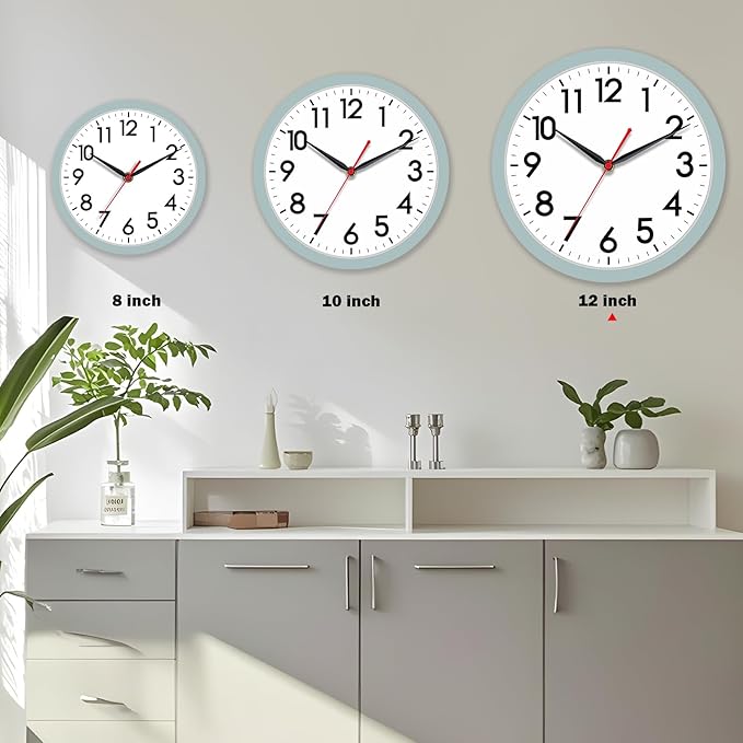 AKCISOT 12 Inch Wall Clock, Battery Operated Analog Clock, Silent Non-Ticking, Ideal for Bedroom, Bathroom, Kitchen, Office and School, Blue Gray