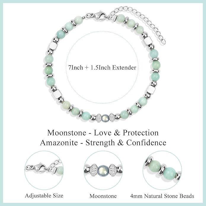 JoycuFF 𝗚𝗶𝗳𝘁𝘀 𝗳𝗼𝗿 𝗪𝗼𝗺𝗲𝗻 𝗠𝗼𝗼𝗻𝘀𝘁𝗼𝗻𝗲 𝗕𝗿𝗮𝗰𝗲𝗹𝗲𝘁 Amazonite Colorful Imperial Jasper Stainless Steel Beads Bracelets, Mothers Day Birthday Christmas Valentines Graduation Gifts