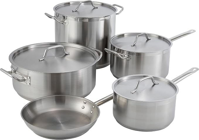 Winco 30 qt Stainless Steel Brazier with Lid | Made from extra-heavyweight 6mm thick 3003 aluminum, Great for Braising, Simmering, Batch Cooking and Restaurant Kitchens