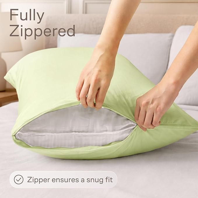 Ultra Soft Pillow Protectors with Zipper King Size - Set of 4 Breathable Pillow Covers - 100% Protection Against Stains, Dust & Dirt - Machine Washable (Sage)