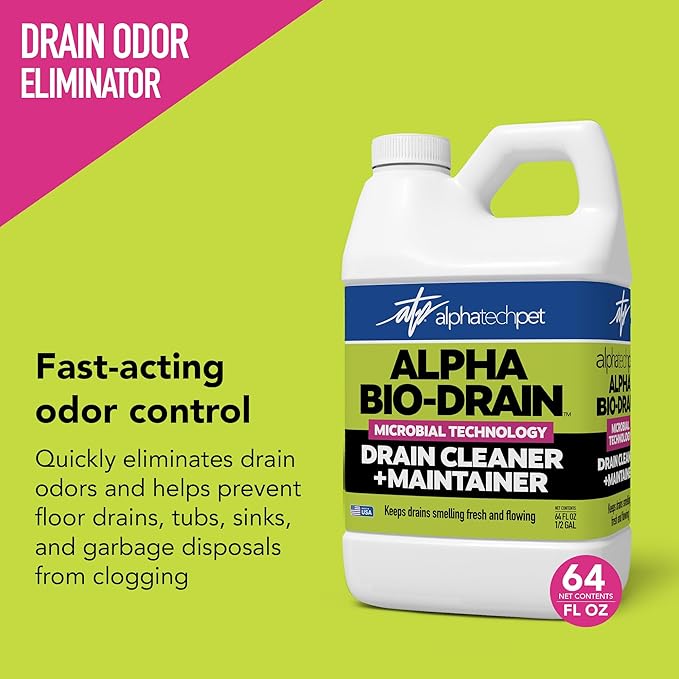 ALPHA BIO-DRAIN - Enzyme-Based Maintenance to Help Prevent Clogs and Reduce Odors from Pet Waste, Grease, Hair in Drains and Septic Systems - ½ Gallon by Alpha Tech Pet
