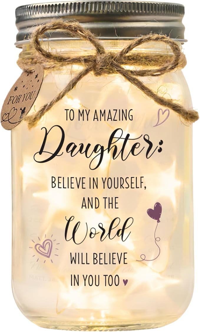 SOLMAY Unique Daughter Gifts from Mom, Mother Daughters Gift & Birthday Gifts for Daughter Adult, Easter Gift for Daughters, Mason Jar Light Keepsake
