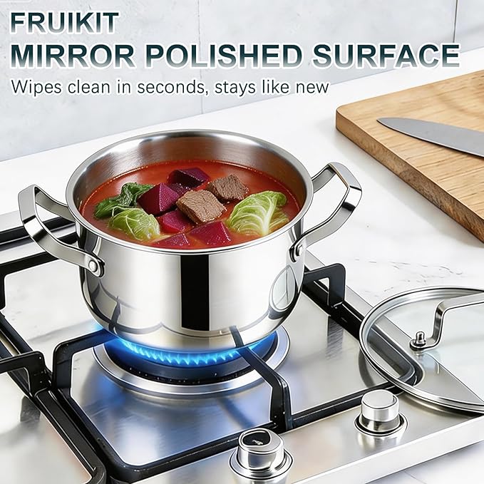 Stainless Steel Cookware Set - 21 PCS Kitchen Cookware Sets with 3-Ply Frying Pan, Even Heating, Cool Handle, Chef Quality Cooking Set, Pots and Pans Set Induction Ready, Dishwasher Safe