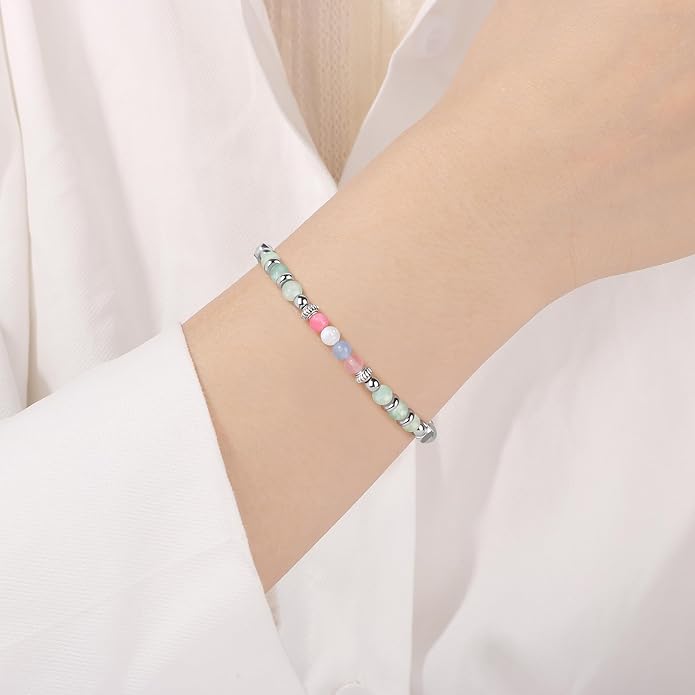 JoycuFF 𝗚𝗶𝗳𝘁𝘀 𝗳𝗼𝗿 𝗪𝗼𝗺𝗲𝗻 𝗠𝗼𝗼𝗻𝘀𝘁𝗼𝗻𝗲 𝗕𝗿𝗮𝗰𝗲𝗹𝗲𝘁 Amazonite Colorful Imperial Jasper Stainless Steel Beads Bracelets, Mothers Day Birthday Christmas Valentines Graduation Gifts