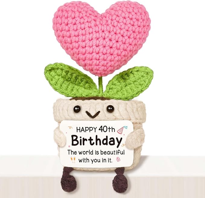 Cute 40th Birthday Gifts for Women – Crochet Pink Heart Flower, 1986 40th Birthday Decorations for Her, 40 Years Old Happy Bday Gift for Mom Friend Wife Sister Aunt Coworker